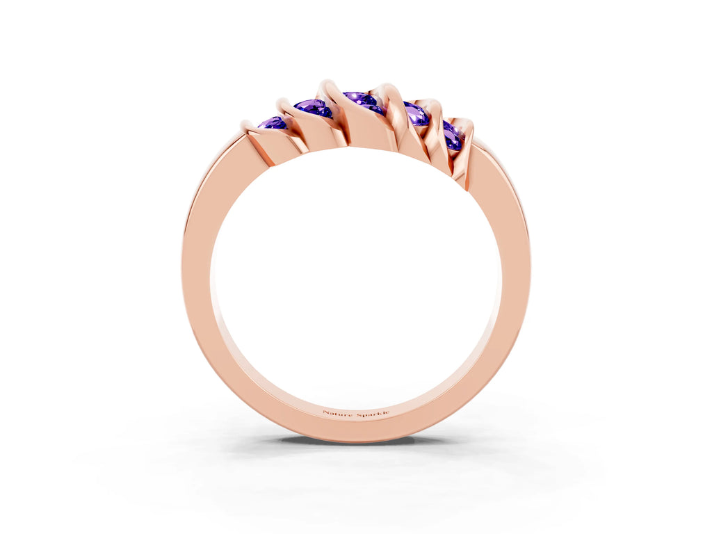 Round Tanzanite Multi-Row Crossover Band in Rose gold with Polished Curves