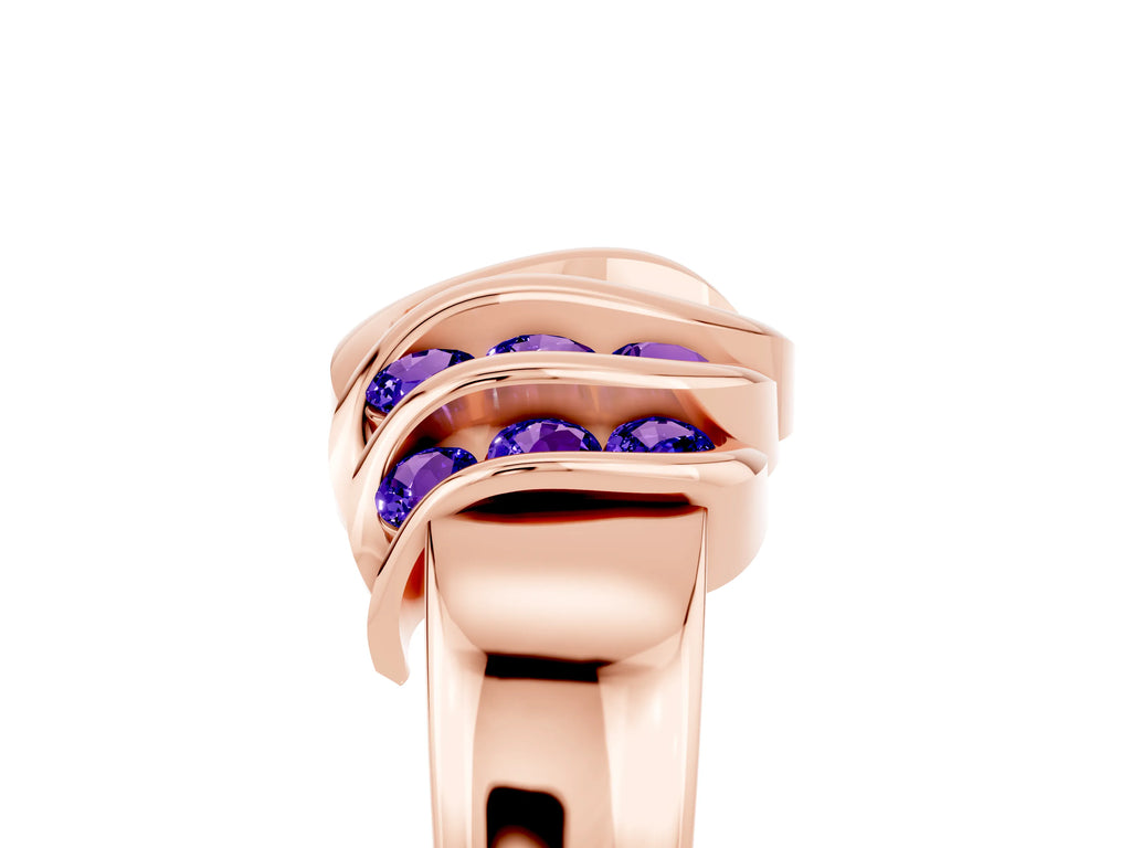 Round Tanzanite Multi-Row Crossover Band in Rose gold with Polished Curves
