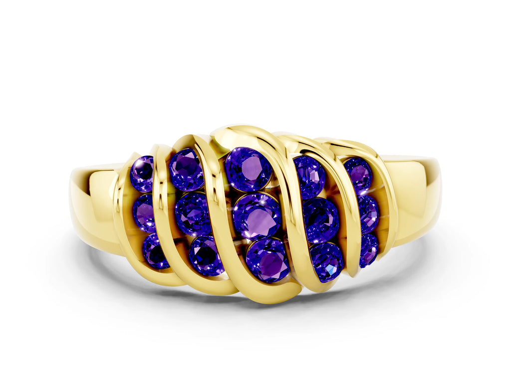 Round Tanzanite Multi-Row Crossover Band in Yellow gold with Polished Curves