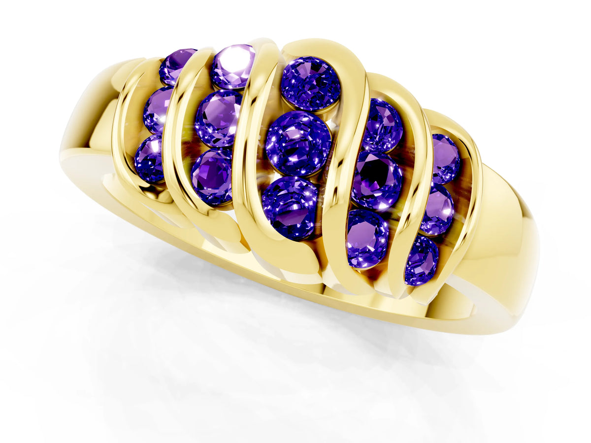 Round Tanzanite Multi-Row Crossover Band in Yellow gold with Polished Curves