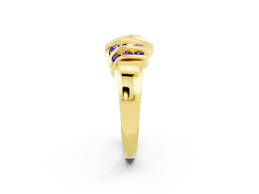 Round Tanzanite Multi-Row Crossover Band in Yellow gold with Polished Curves