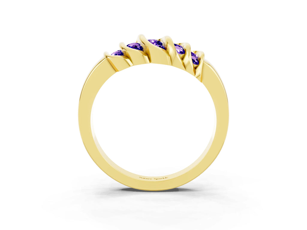 Round Tanzanite Multi-Row Crossover Band in Yellow gold with Polished Curves