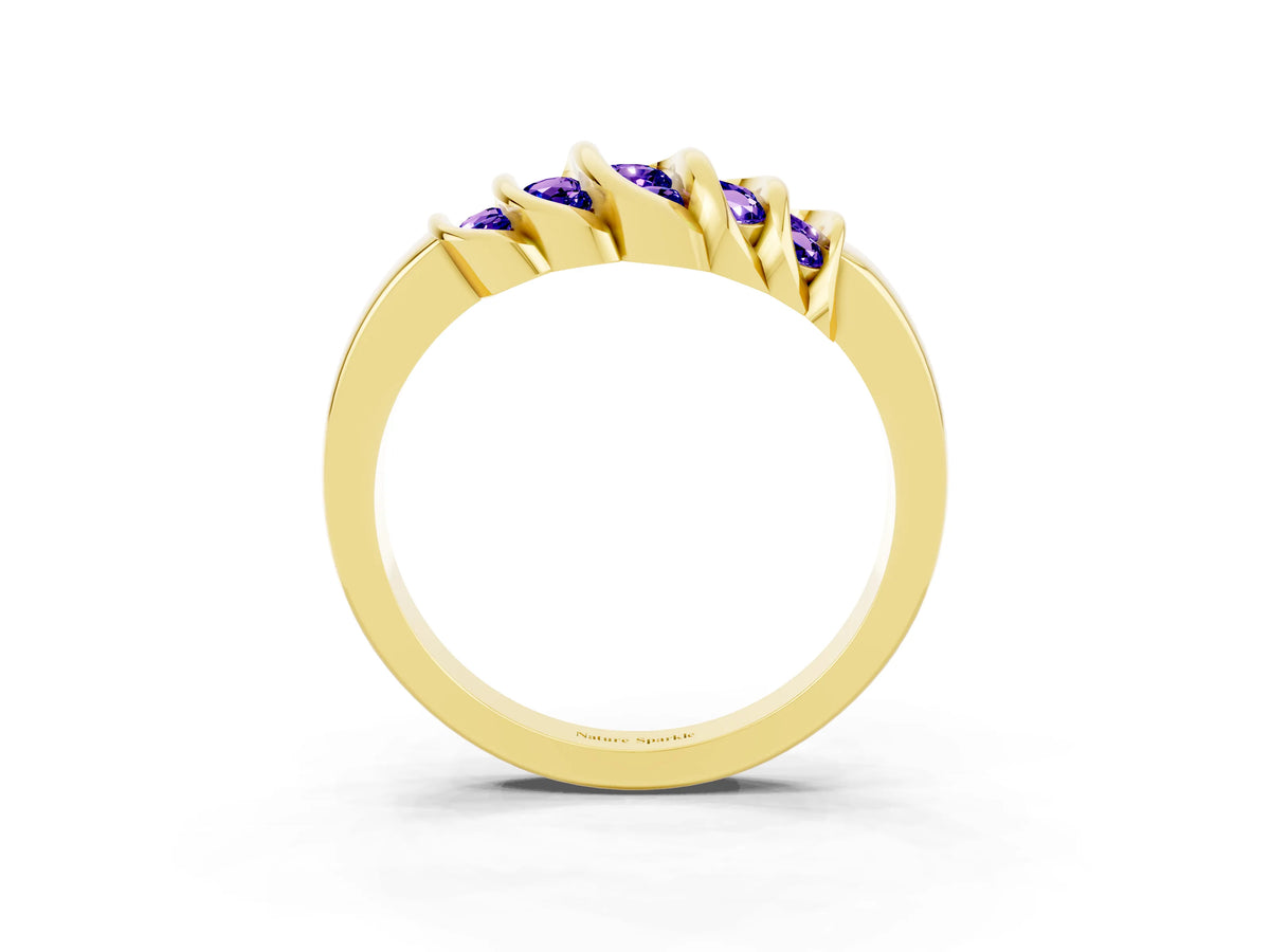 Round Tanzanite Multi-Row Crossover Band in Yellow gold with Polished Curves