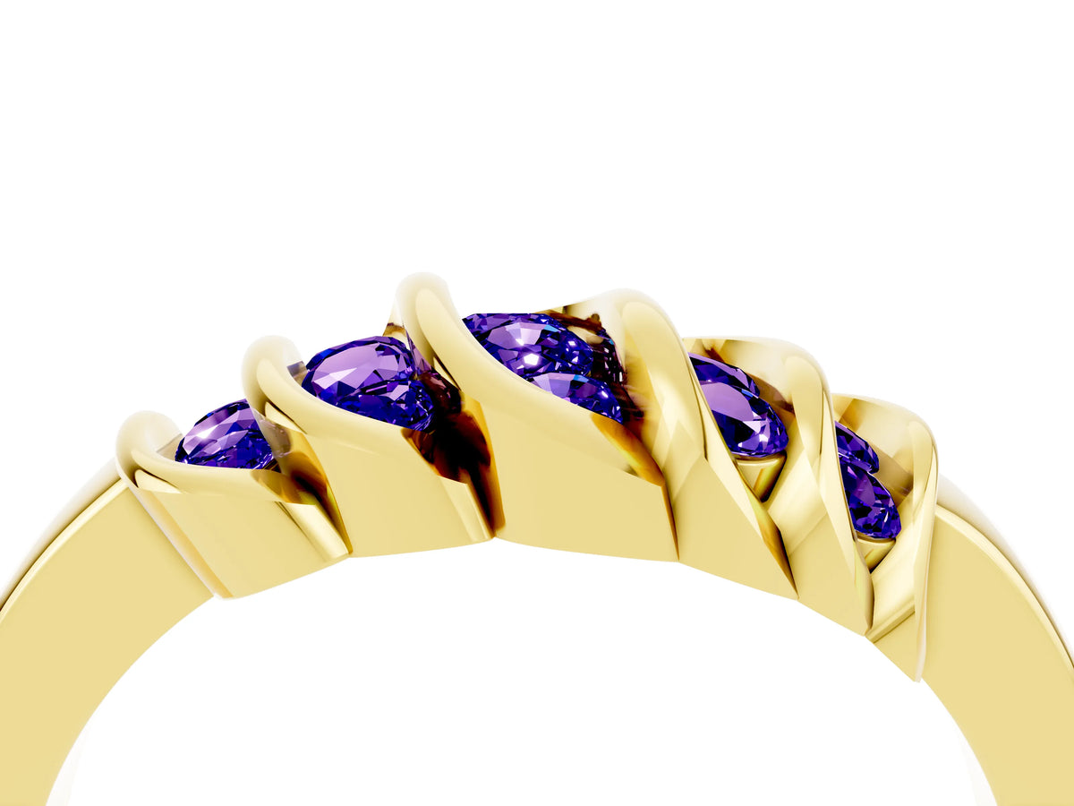 Round Tanzanite Multi-Row Crossover Band in Yellow gold with Polished Curves