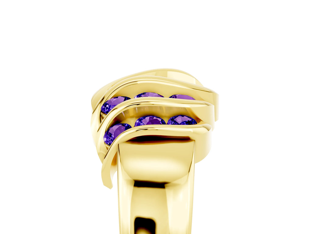 Round Tanzanite Multi-Row Crossover Band in Yellow gold with Polished Curves