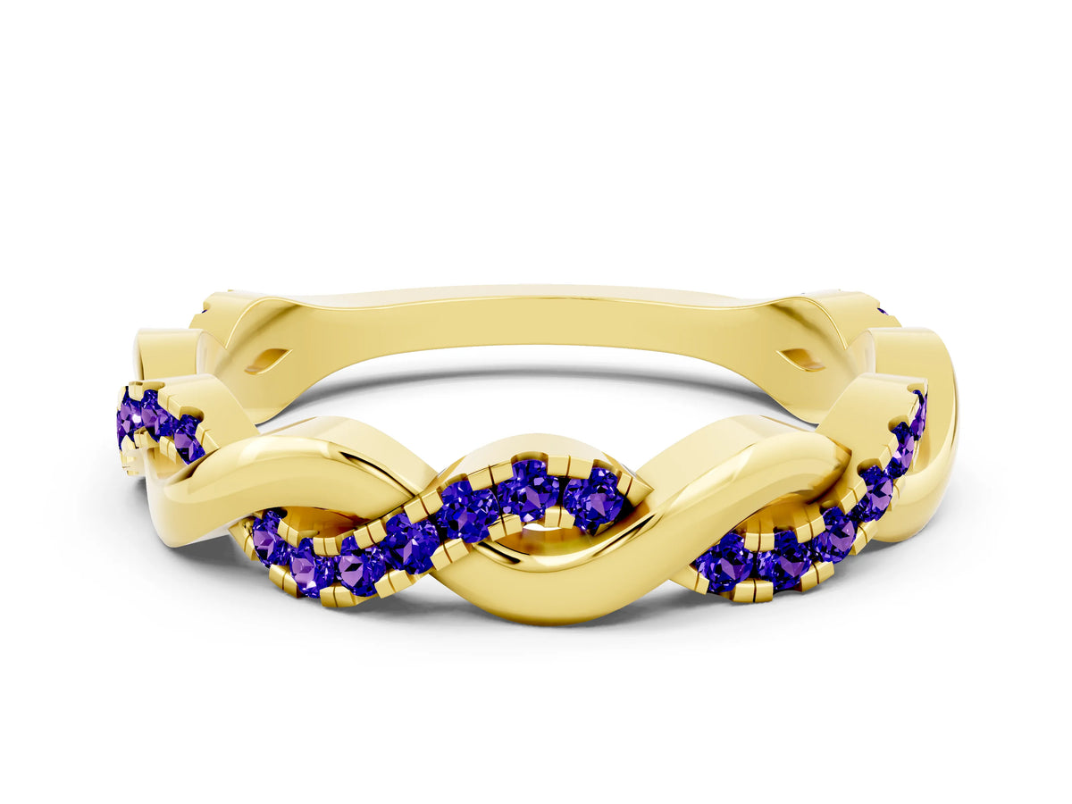 Round Tanzanite Pavé Twist Eternity Band in Yellow gold with Shared Prong Setting