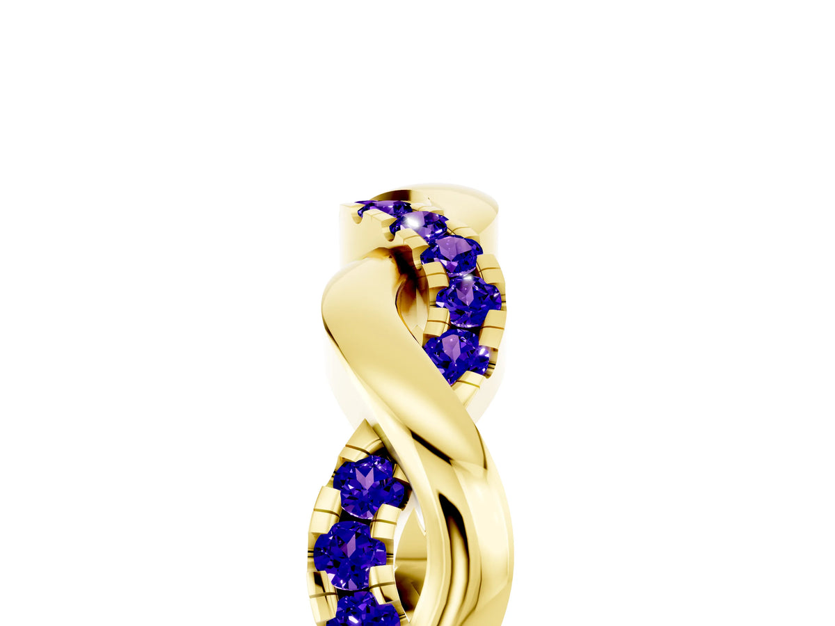 Round Tanzanite Pavé Twist Eternity Band in Yellow gold with Shared Prong Setting