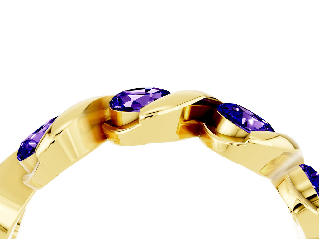 Round Tanzanite Wave Band in Yellow gold with Channel Setting and Shared Prongs