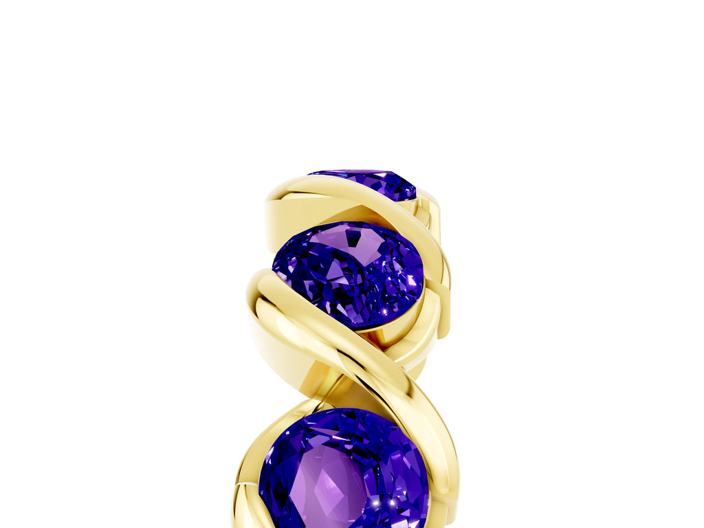 Round Tanzanite Wave Band in Yellow gold with Channel Setting and Shared Prongs