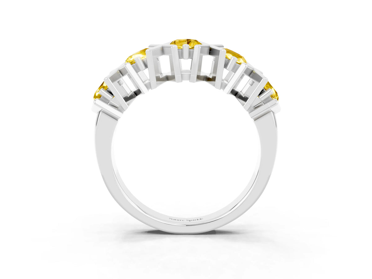 Round Yellow Sapphire Channel Set Band in White gold with X-Prong Detail