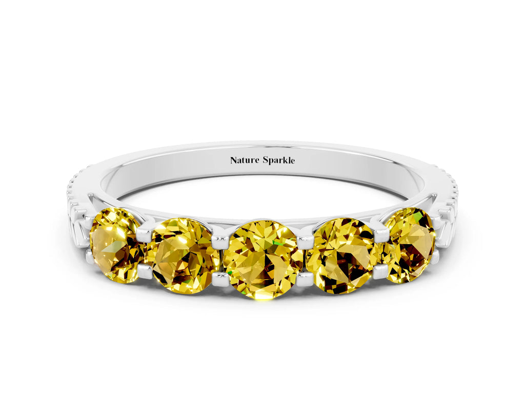 Round Yellow Sapphire Five-Stone Band in Platinum with Prong Setting