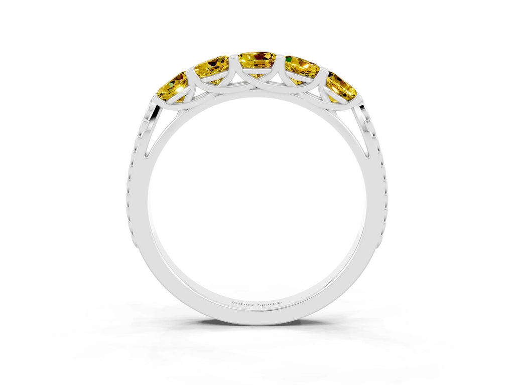 Round Yellow Sapphire Five-Stone Band in Platinum with Prong Setting