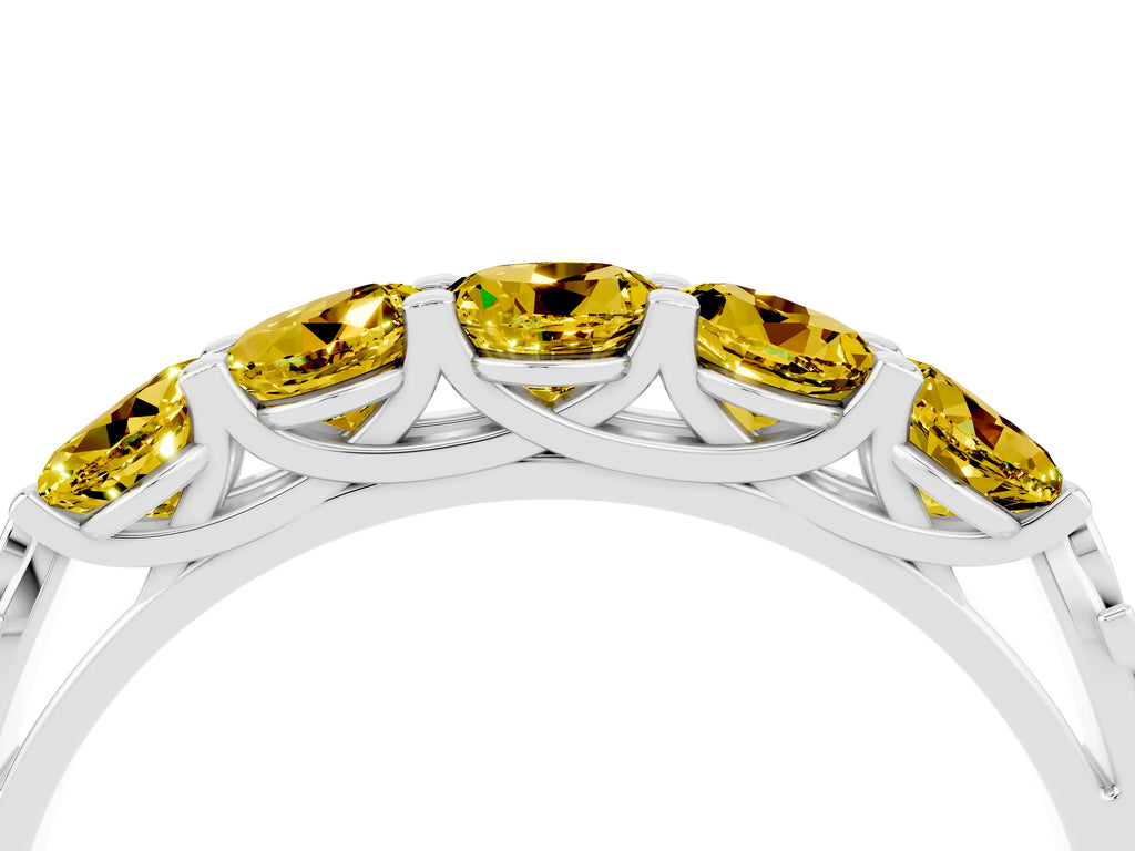 Round Yellow Sapphire Five-Stone Band in Platinum with Prong Setting