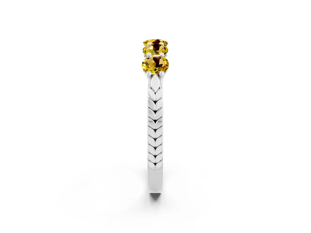 Round Yellow Sapphire Five-Stone Band in White gold with Prong Setting