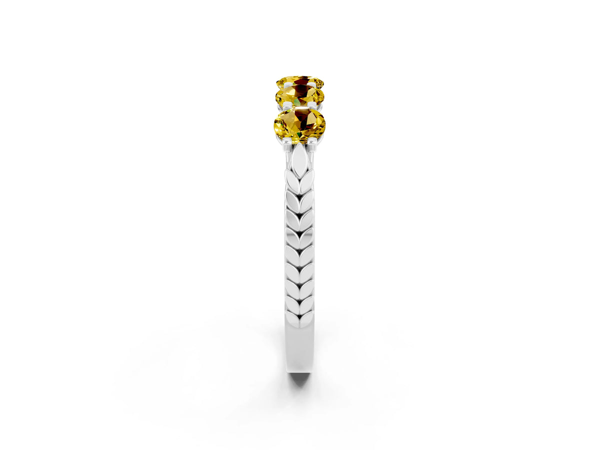 Round Yellow Sapphire Five-Stone Band in White gold with Prong Setting