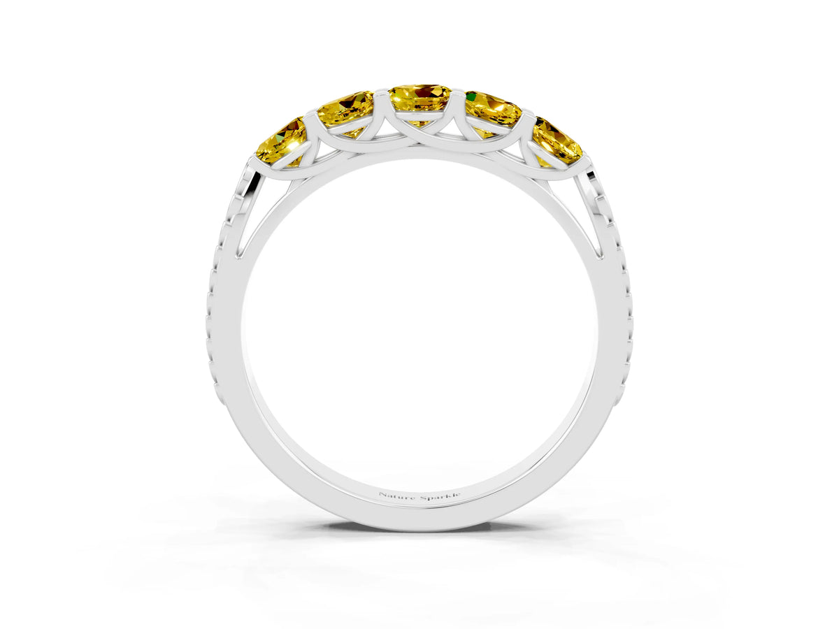 Round Yellow Sapphire Five-Stone Band in White gold with Prong Setting