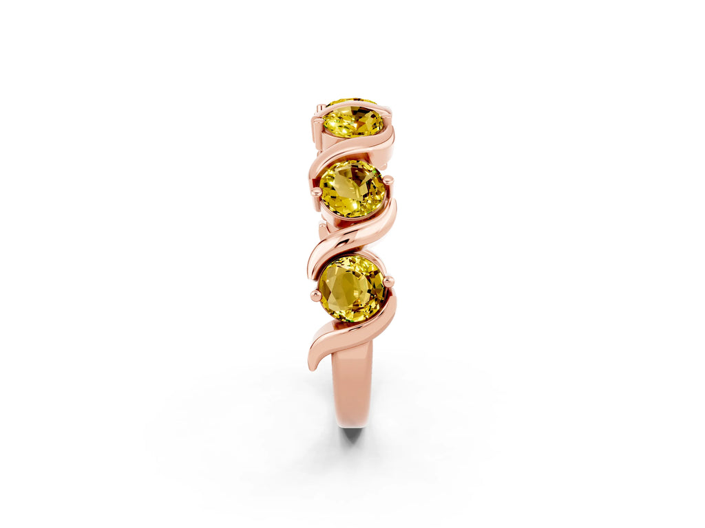 Round Yellow Sapphire Half Eternity Band in Rose gold with Wave Prong Setting