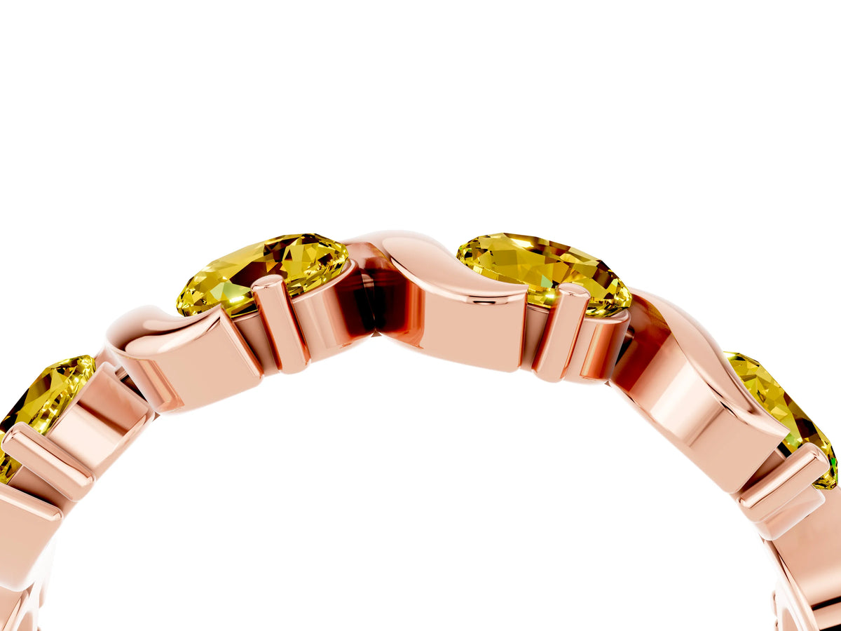 Round Yellow Sapphire Half Eternity Band in Rose gold with Wave Prong Setting