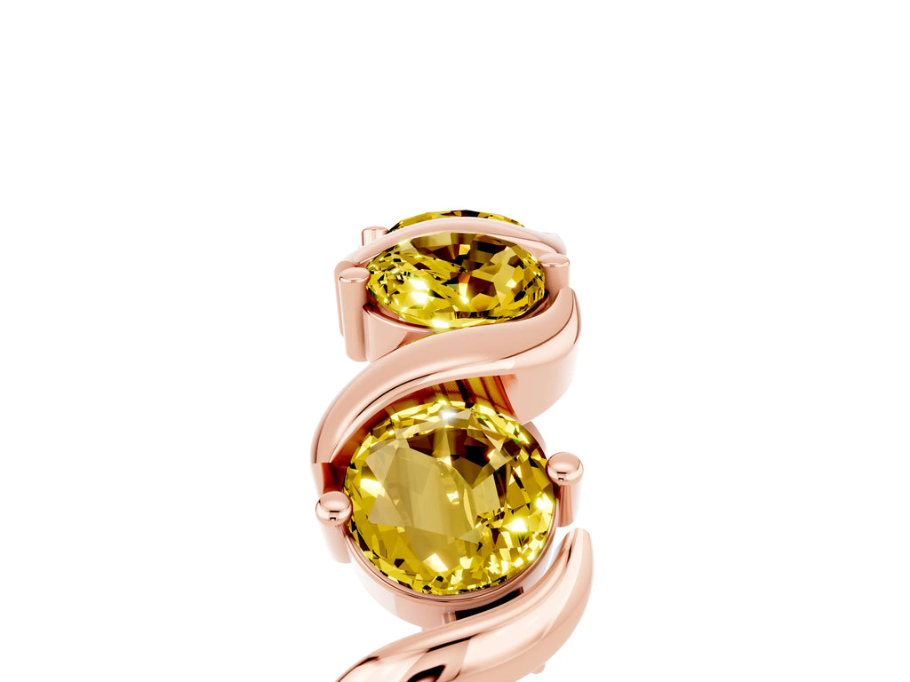 Round Yellow Sapphire Half Eternity Band in Rose gold with Wave Prong Setting