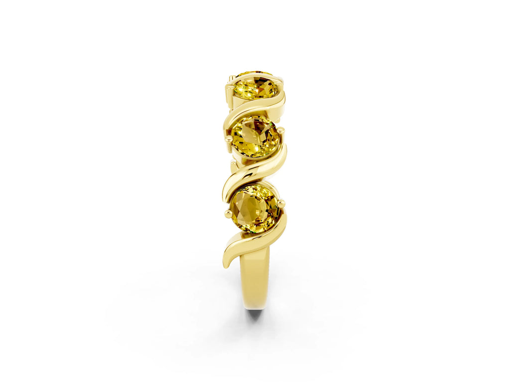 Round Yellow Sapphire Half Eternity Band in Yellow gold with Wave Prong Setting