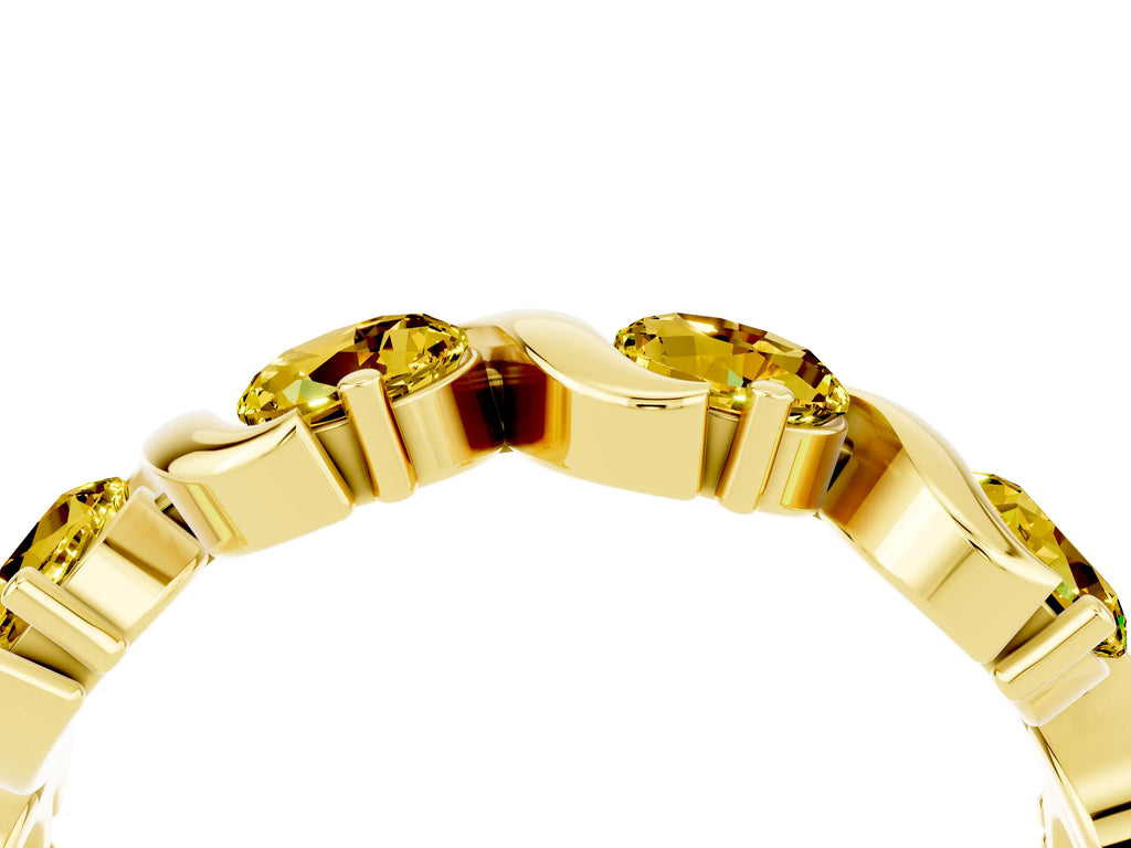 Round Yellow Sapphire Half Eternity Band in Yellow gold with Wave Prong Setting