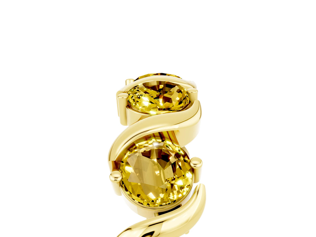 Round Yellow Sapphire Half Eternity Band in Yellow gold with Wave Prong Setting