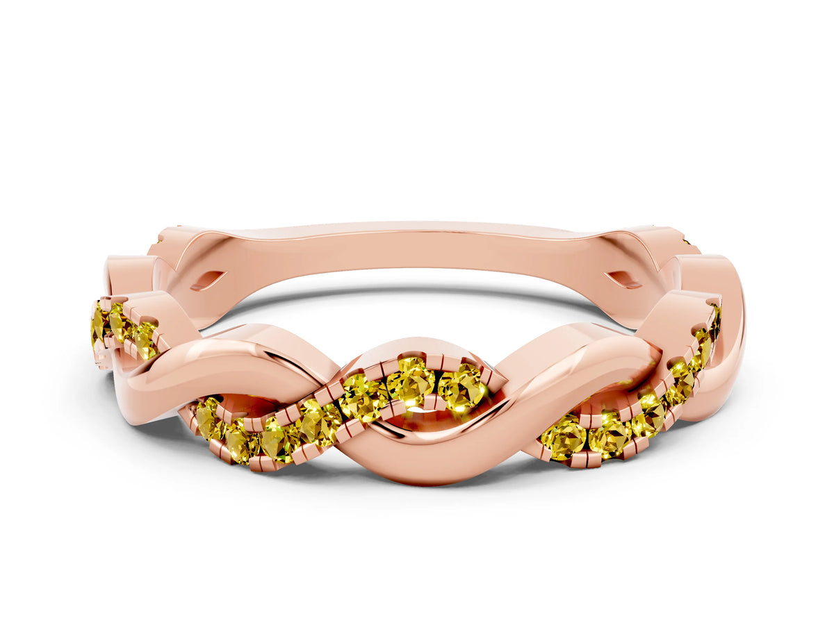 Round Yellow Sapphire Pavé Twist Eternity Band in Rose gold with Shared Prong Setting