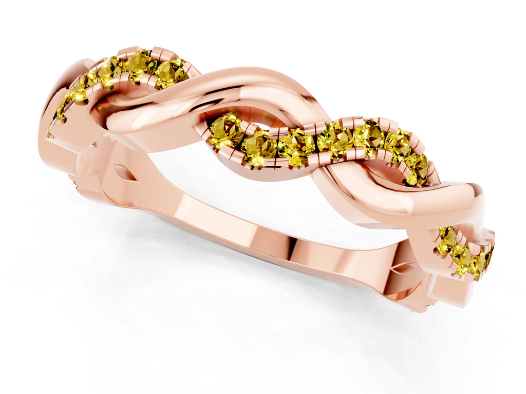Round Yellow Sapphire Pavé Twist Eternity Band in Rose gold with Shared Prong Setting