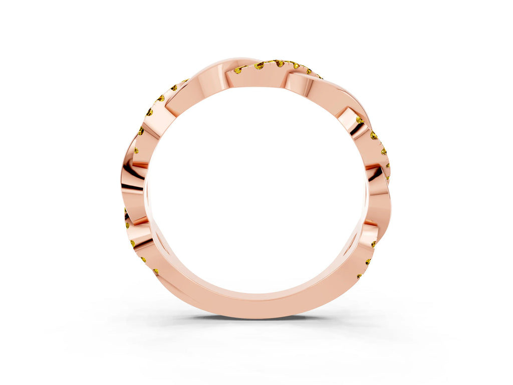 Round Yellow Sapphire Pavé Twist Eternity Band in Rose gold with Shared Prong Setting