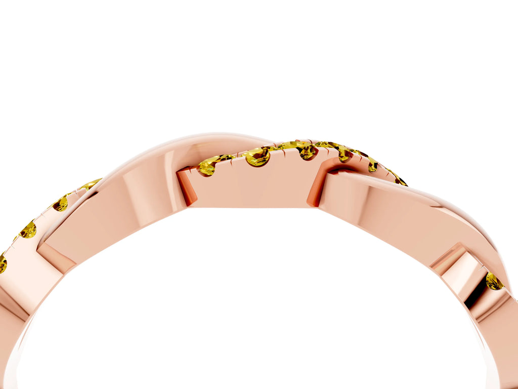 Round Yellow Sapphire Pavé Twist Eternity Band in Rose gold with Shared Prong Setting