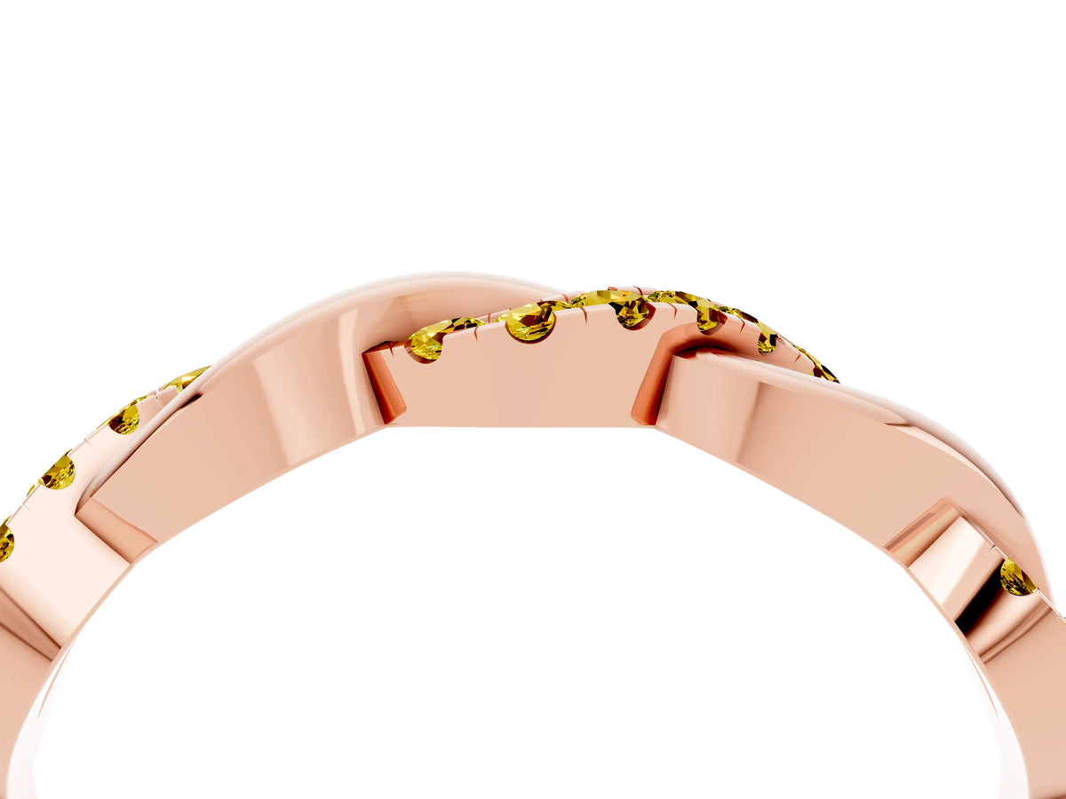 Round Yellow Sapphire Pavé Twist Eternity Band in Rose gold with Shared Prong Setting