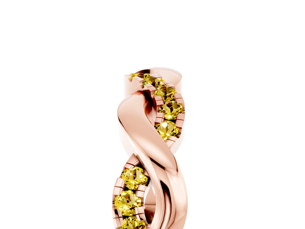 Round Yellow Sapphire Pavé Twist Eternity Band in Rose gold with Shared Prong Setting