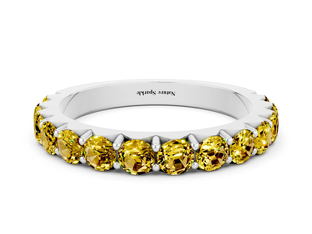 Round Yellow Sapphire Polished Half Eternity Band in White gold with Classic Prong Setting