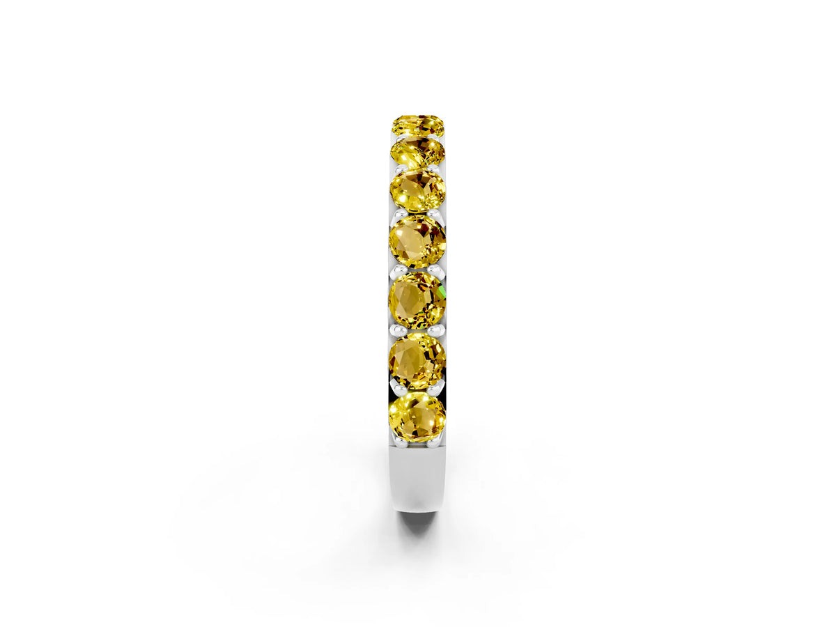 Round Yellow Sapphire Polished Half Eternity Band in White gold with Classic Prong Setting