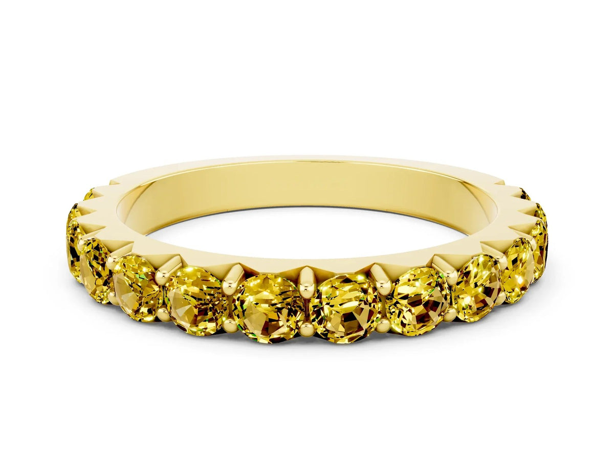 Round Yellow Sapphire Polished Half Eternity Band in Yellow gold with Classic Prong Setting 