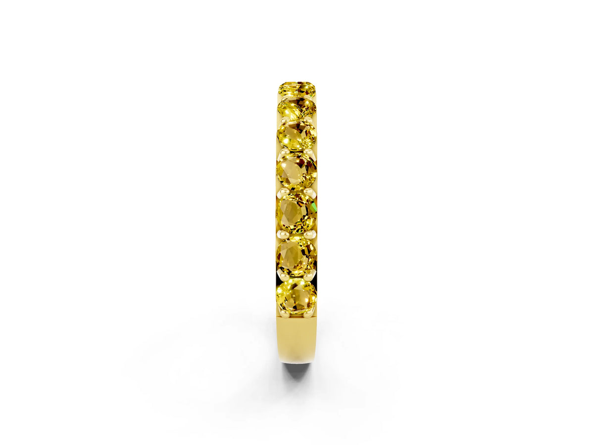 Round Yellow Sapphire Polished Half Eternity Band in Yellow gold with Classic Prong Setting
