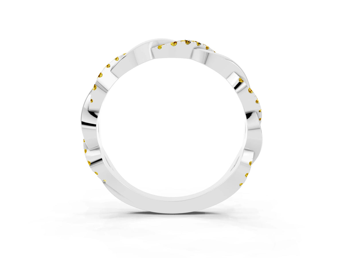 Round Yellow Sapphire Twist Eternity Band in Platinum with Pavé Setting
