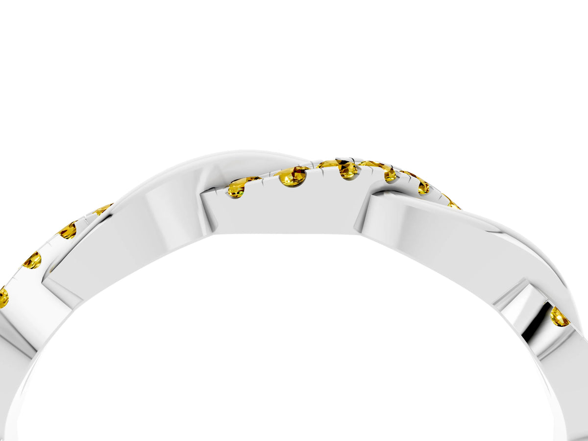Round Yellow Sapphire Twist Eternity Band in Platinum with Pavé Setting