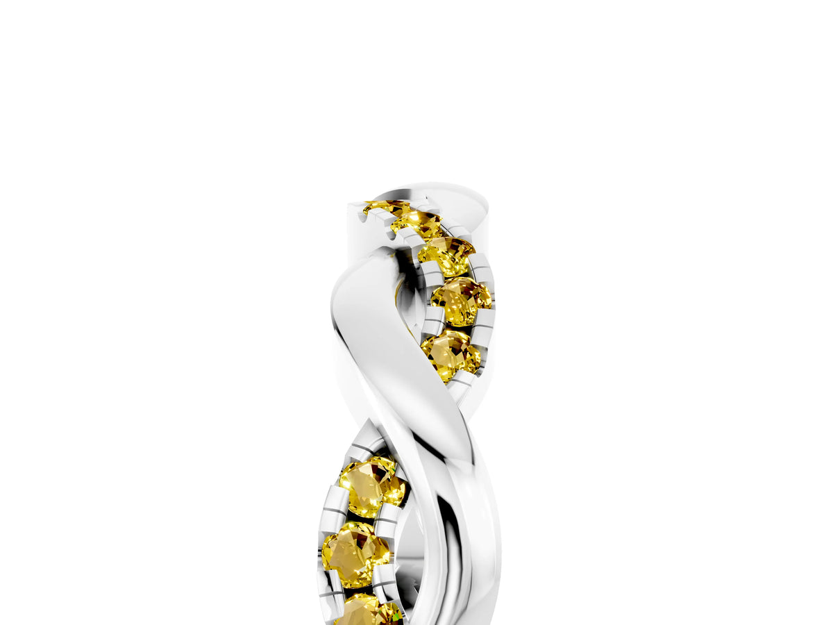 Round Yellow Sapphire Twist Eternity Band in Platinum with Pavé Setting