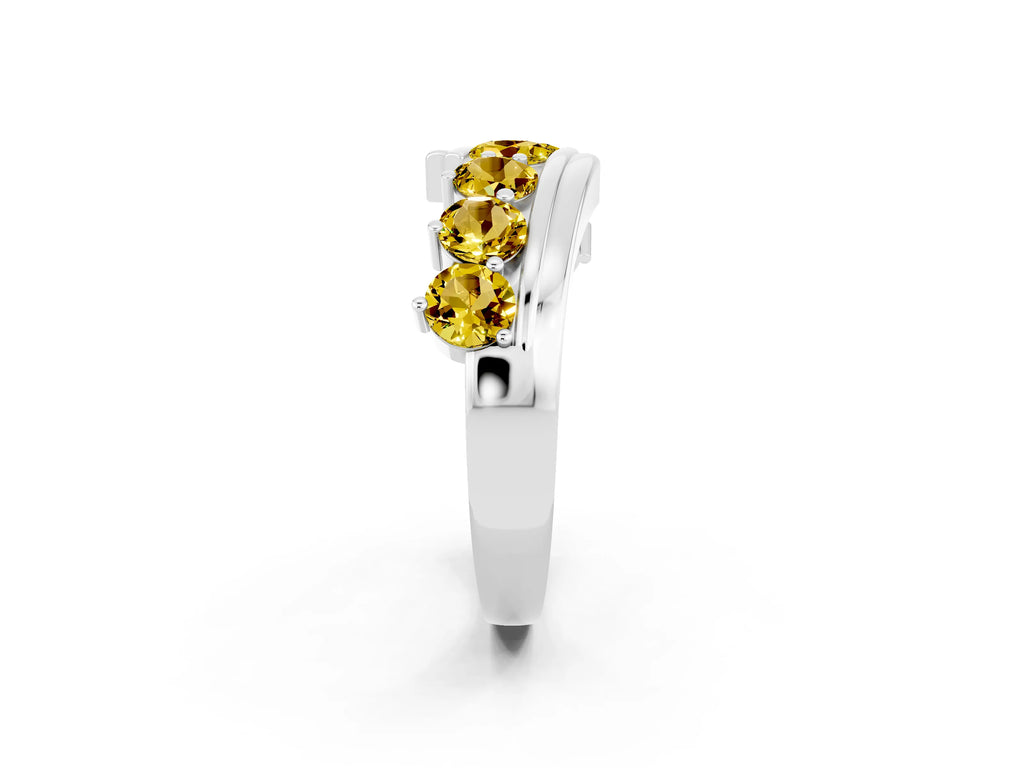 Round Yellow Sapphire Wave Band in Silver with Channel and Shared Prong Setting