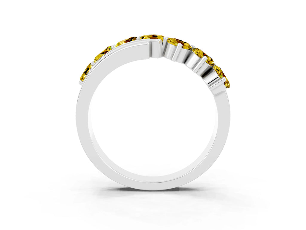 Round Yellow Sapphire Wave Band in Silver with Channel and Shared Prong Setting