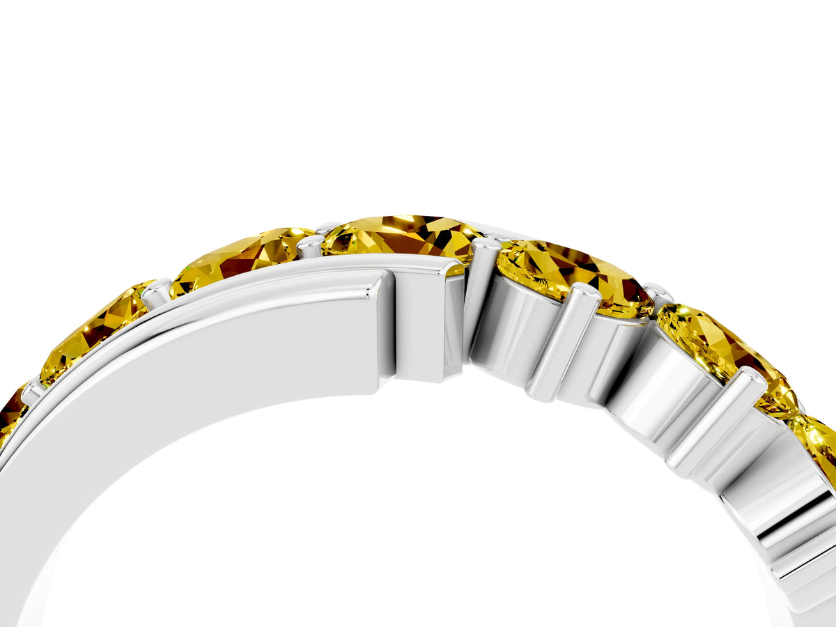 Round Yellow Sapphire Wave Band in Silver with Channel and Shared Prong Setting
