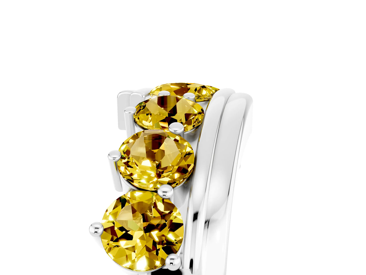 Round Yellow Sapphire Wave Band in Silver with Channel and Shared Prong Setting