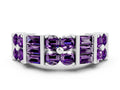 Round and Baguette Amethyst Anniversary Band in Silver with Channel and Prong Setting