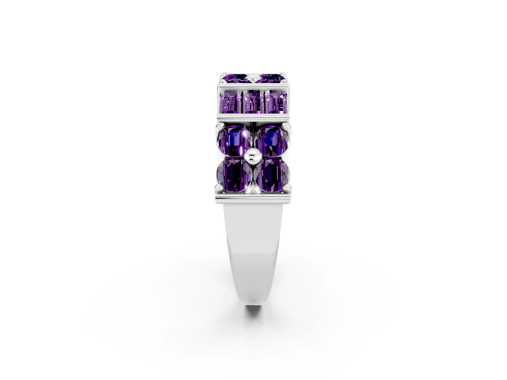 Round and Baguette Amethyst Anniversary Band in Silver with Channel and Prong Setting
