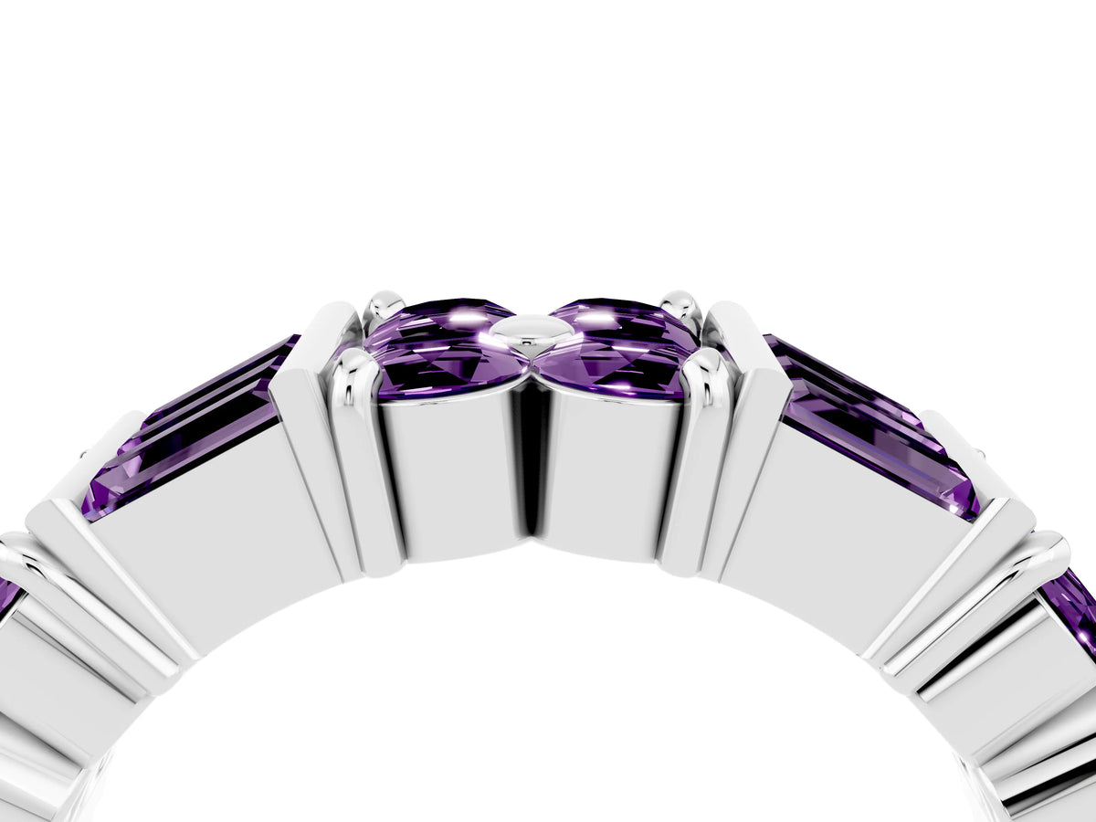 Round and Baguette Amethyst Anniversary Band in Silver with Channel and Prong Setting