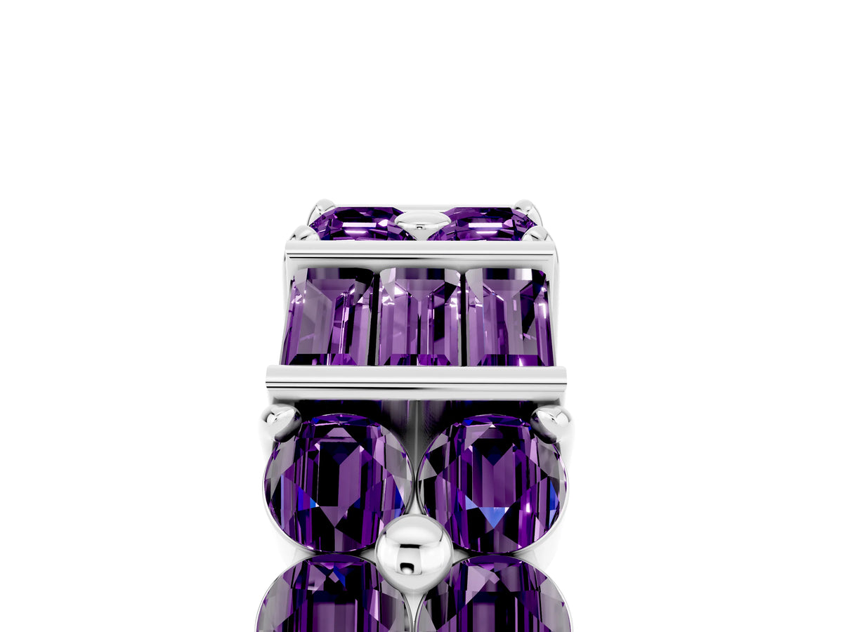 Round and Baguette Amethyst Anniversary Band in Silver with Channel and Prong Setting