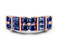Round and Baguette Blue Sapphire Anniversary Band in Rose gold with Channel and Prong Setting