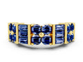 Round and Baguette Blue Sapphire Anniversary Band in Yellow gold with Channel and Prong Setting