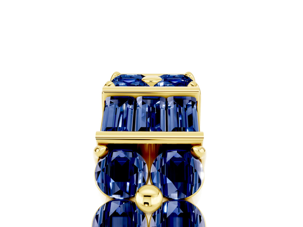 Round and Baguette Blue Sapphire Anniversary Band in Yellow gold with Channel and Prong Setting